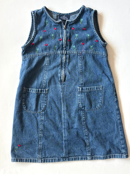Vintage 90s Embroidered Denim Zip Dress Size 5/6