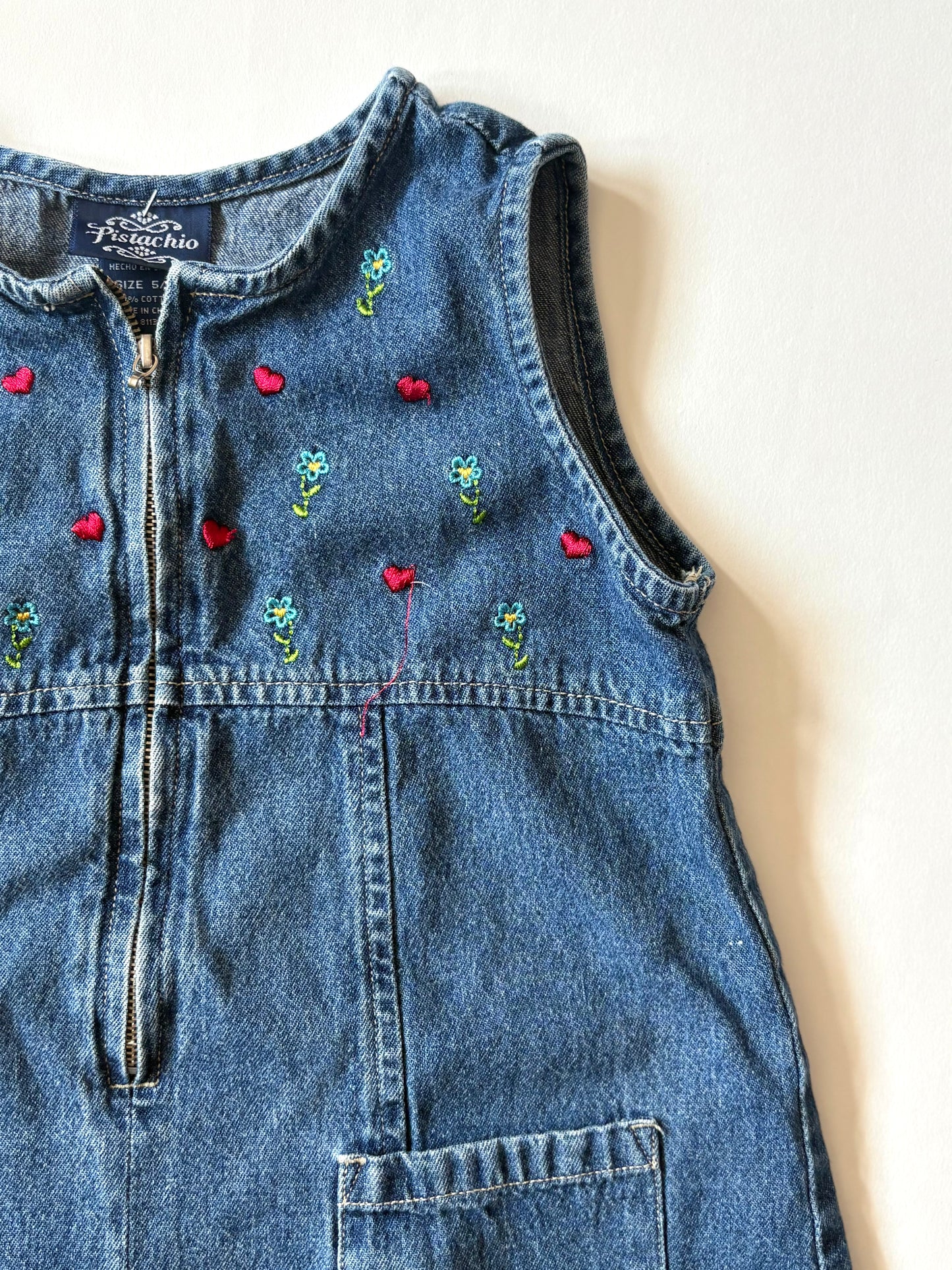 Vintage 90s Embroidered Denim Zip Dress Size 5/6