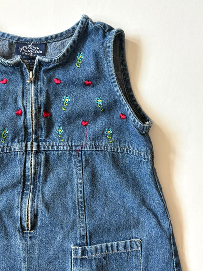 Vintage 90s Embroidered Denim Zip Dress Size 5/6