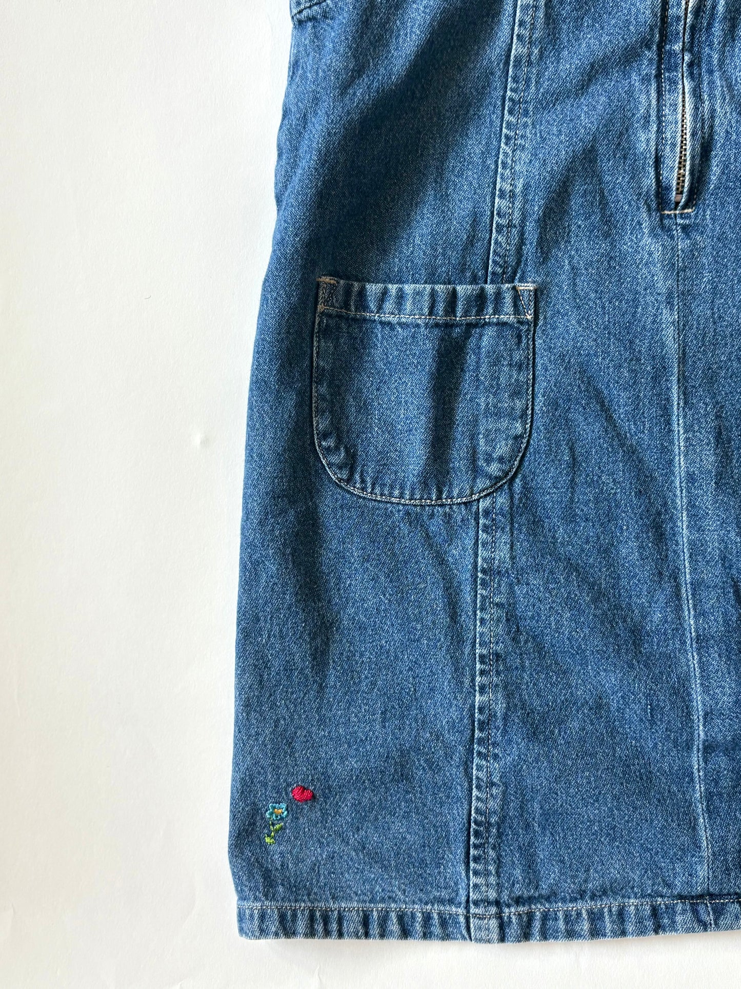 Vintage 90s Embroidered Denim Zip Dress Size 5/6