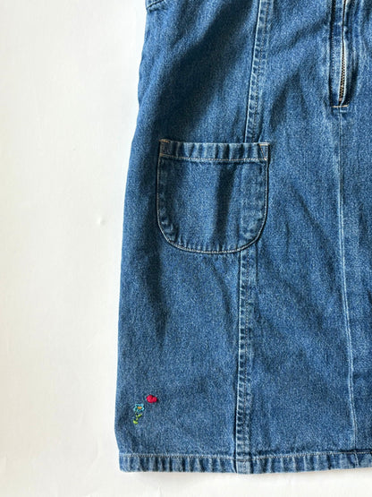 Vintage 90s Embroidered Denim Zip Dress Size 5/6