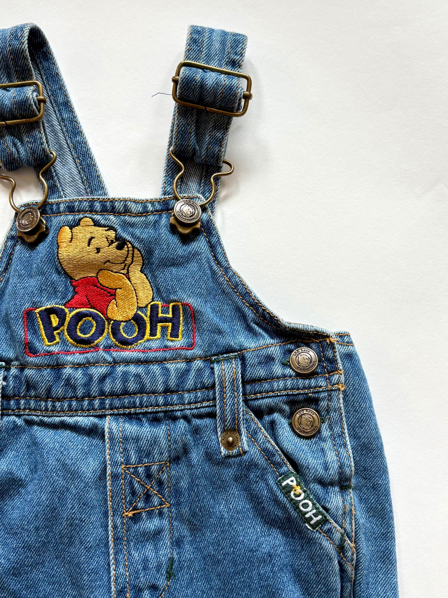 Vintage 90s Disney Pooh Bear Denim Overalls Size 3-6 months