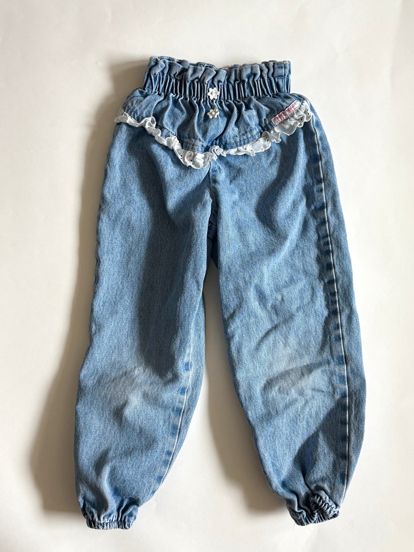 Vintage 80s Cherokee Paperbag Ruffle Jeans Size 4T