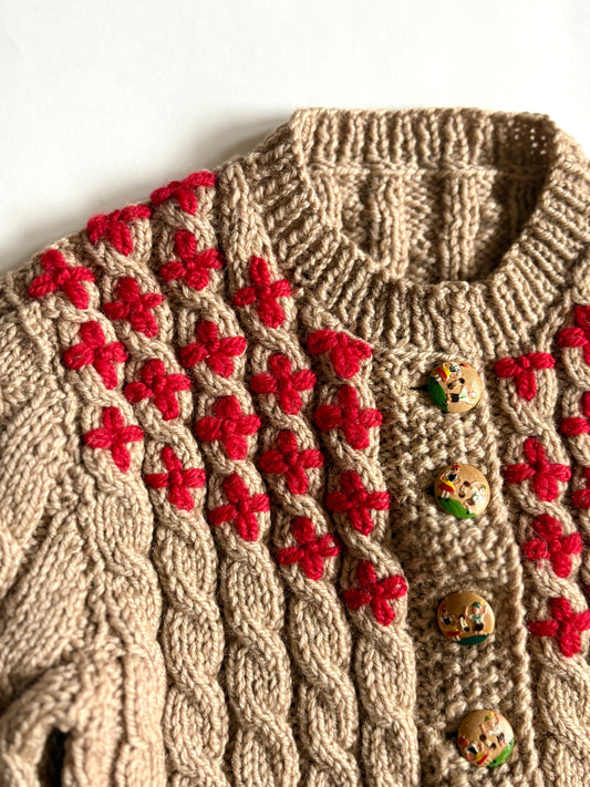Vintage Handmade Cable-Knit Cardigan Size 2T