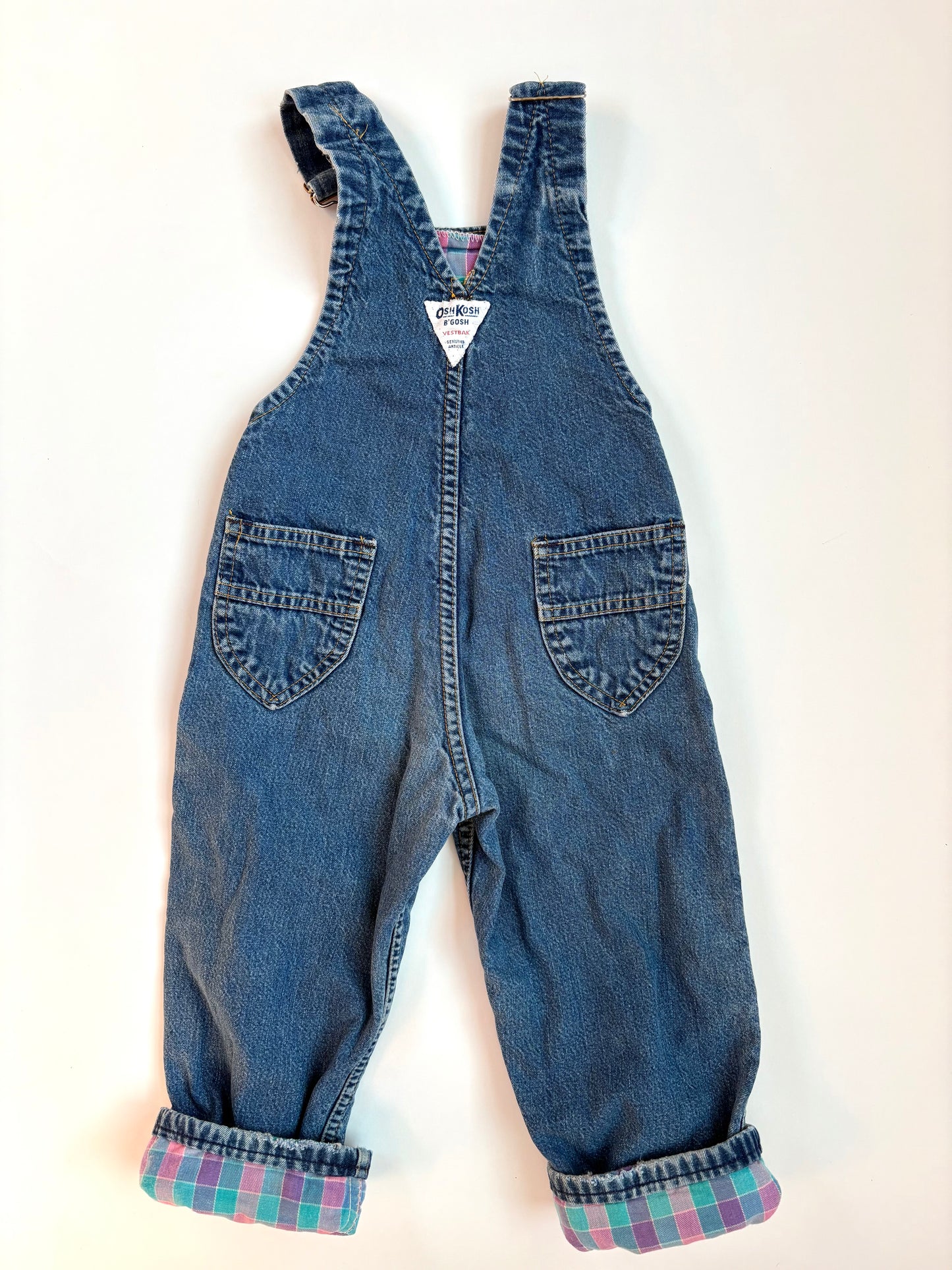 Vintage 80s Pastel Check Lined Overalls Size 3T