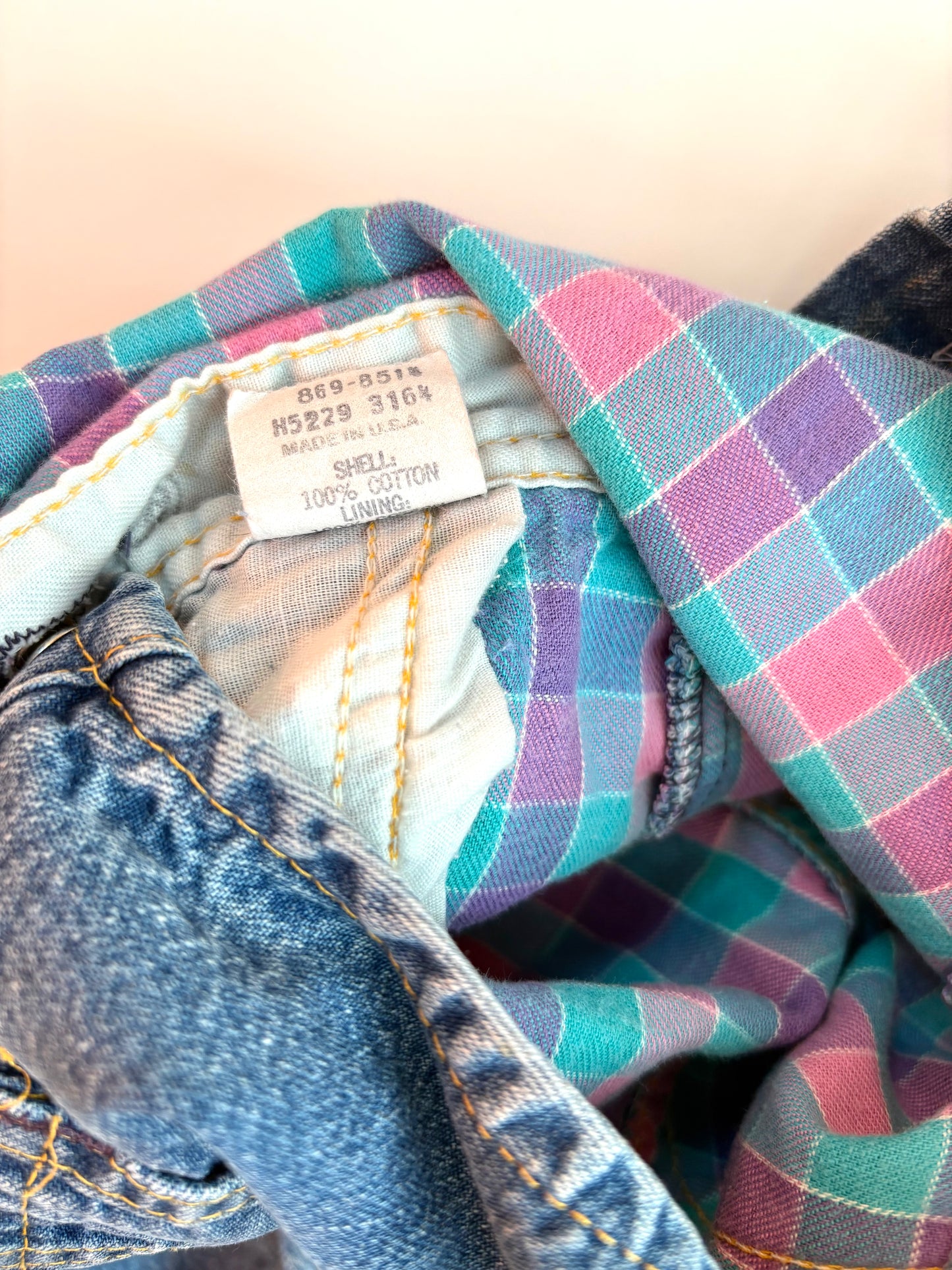 Vintage 80s Pastel Check Lined Overalls Size 3T