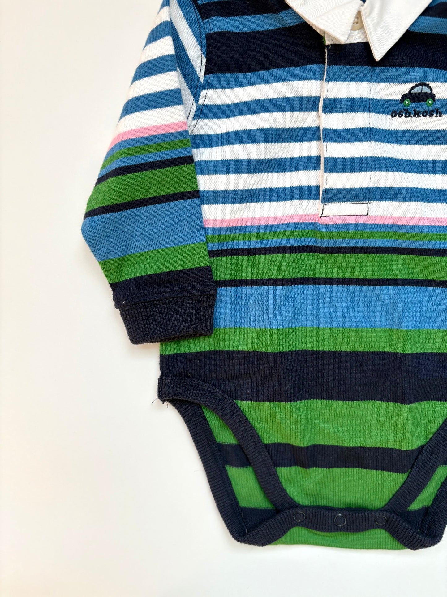 Vintage Deadstock Y2K Oshkosh Striped Rugby Onesie Size 3-6 months