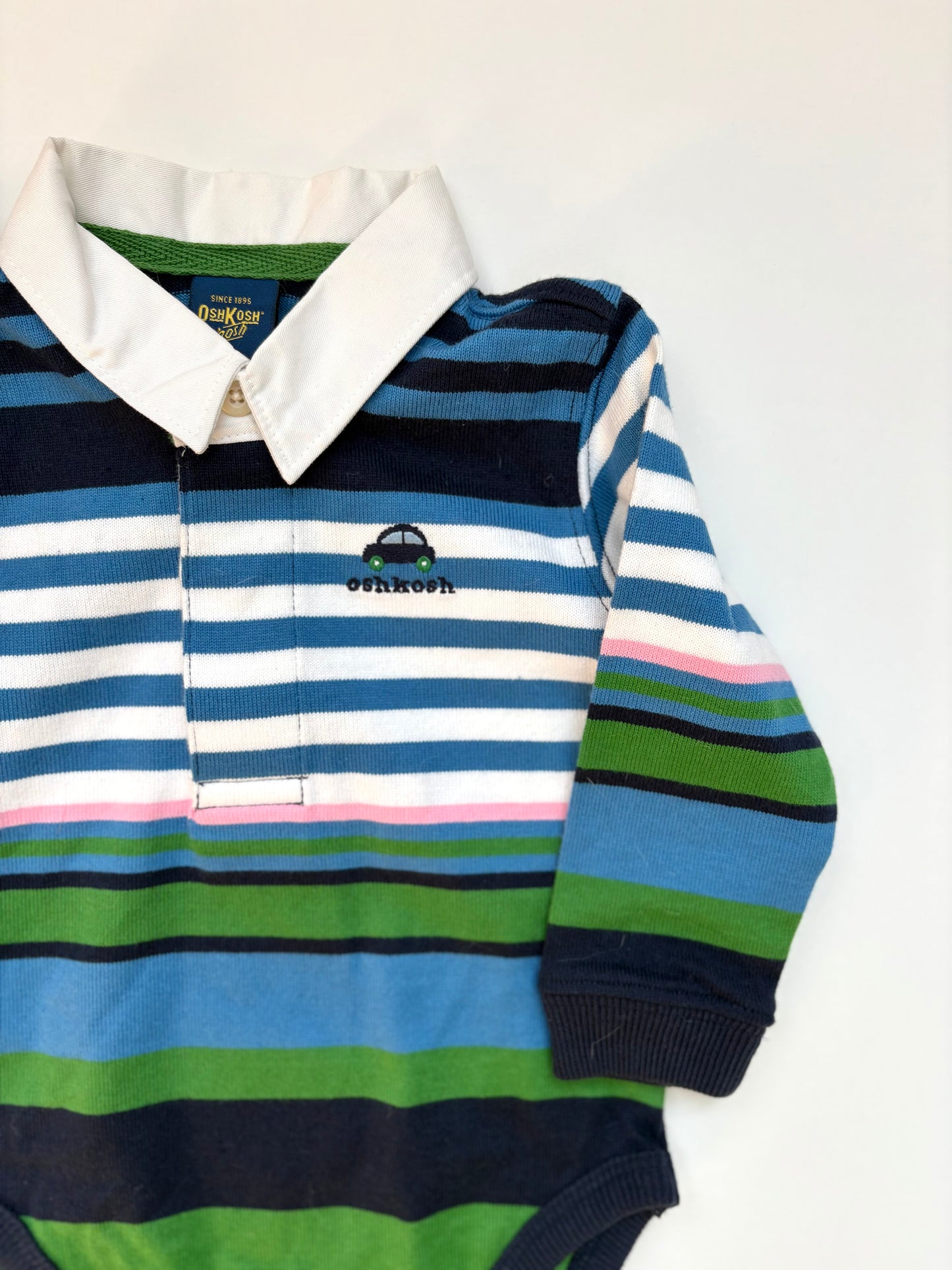 Vintage Deadstock Y2K Oshkosh Striped Rugby Onesie Size 3-6 months
