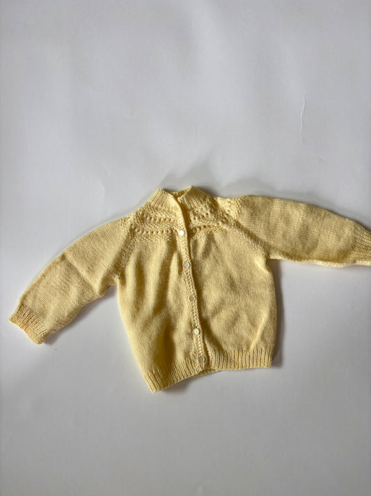 Vintage Hand Knit Butter Yellow Cardigan Size 3 months