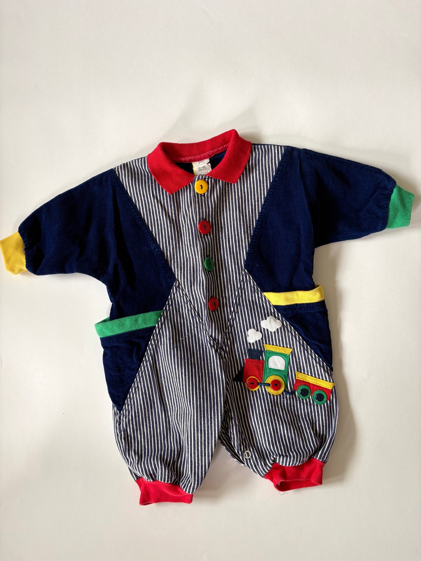 Vintage 90s Color Block Train Romper Size 3-6 months