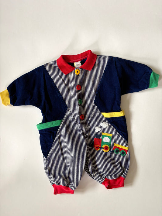 Vintage 90s Color Block Train Romper Size 3-6 months