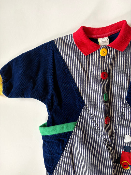 Vintage 90s Color Block Train Romper Size 3-6 months