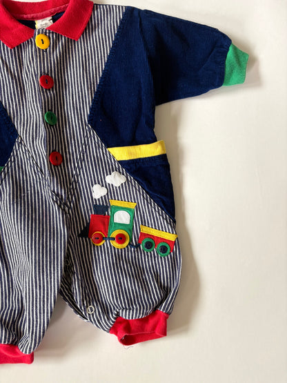 Vintage 90s Color Block Train Romper Size 3-6 months