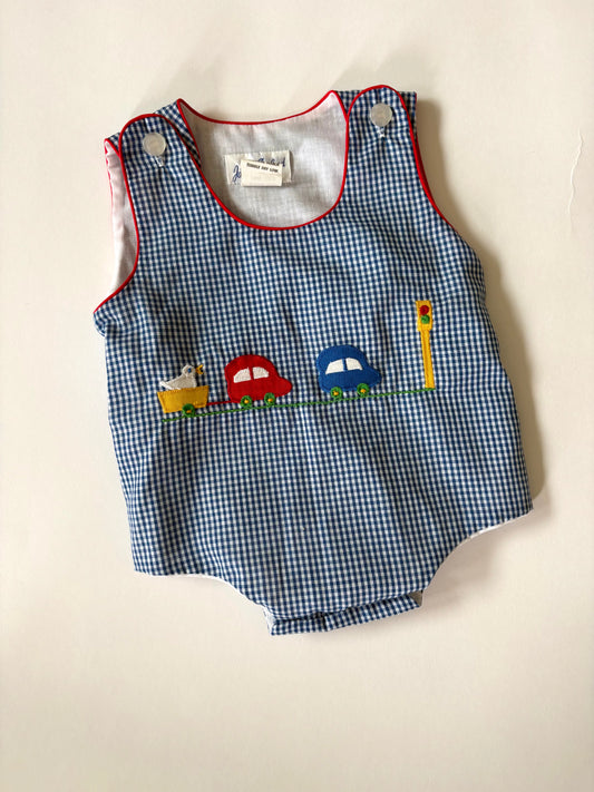 Vintage 70s Piped Gingham Sunsuit Size 3 months