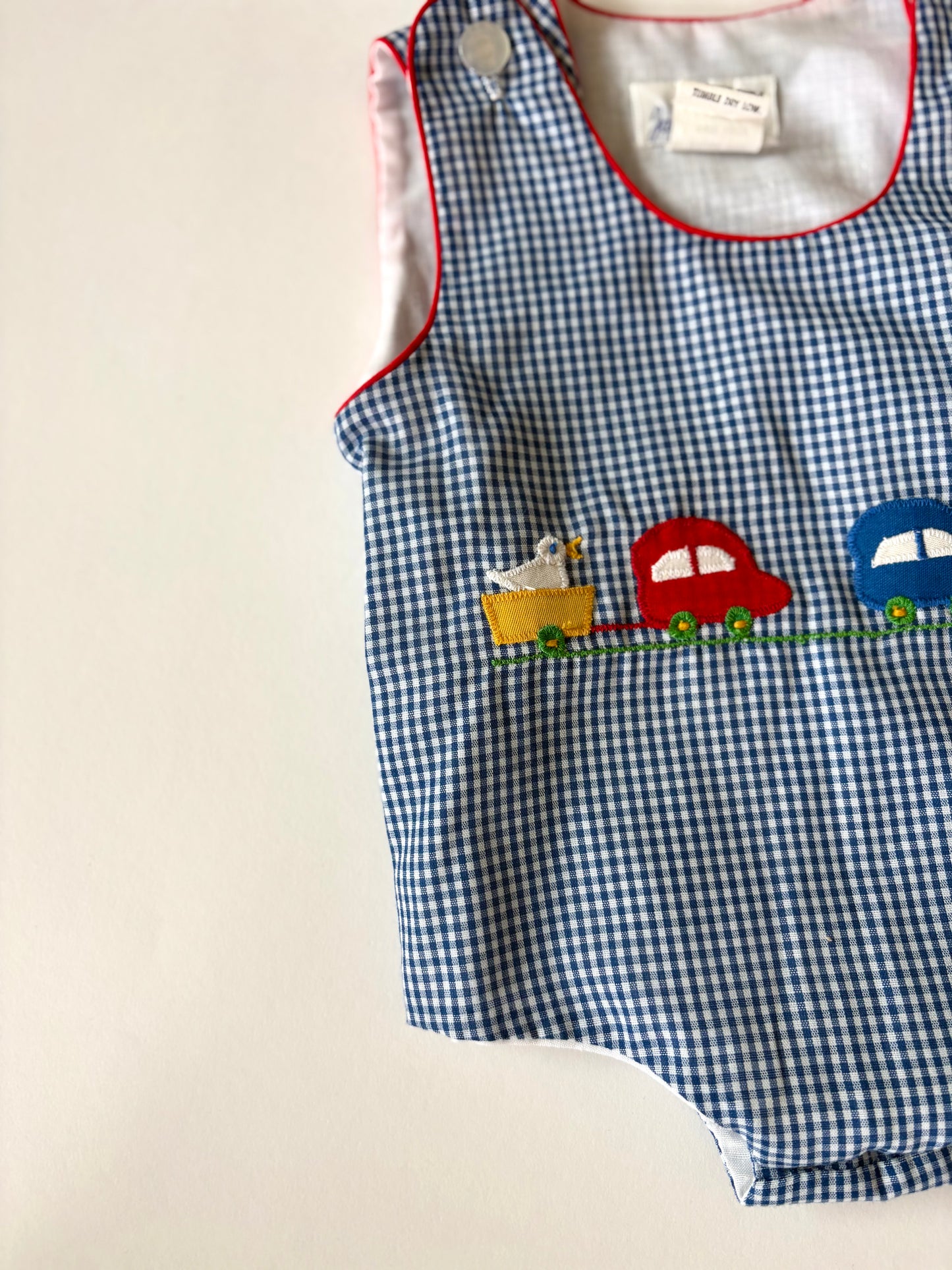 Vintage 70s Piped Gingham Sunsuit Size 3 months
