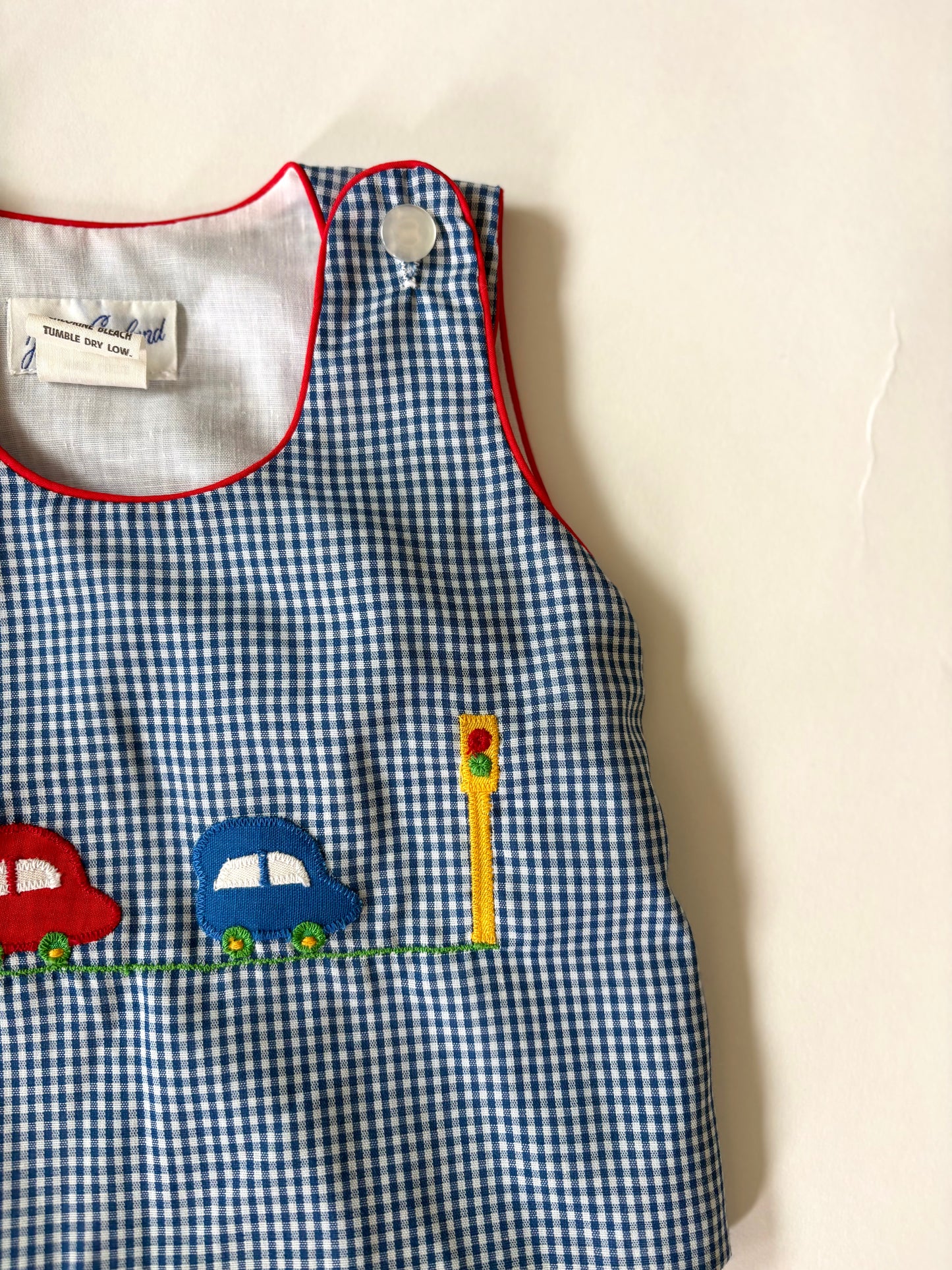 Vintage 70s Piped Gingham Sunsuit Size 3 months