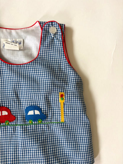 Vintage 70s Piped Gingham Sunsuit Size 3 months