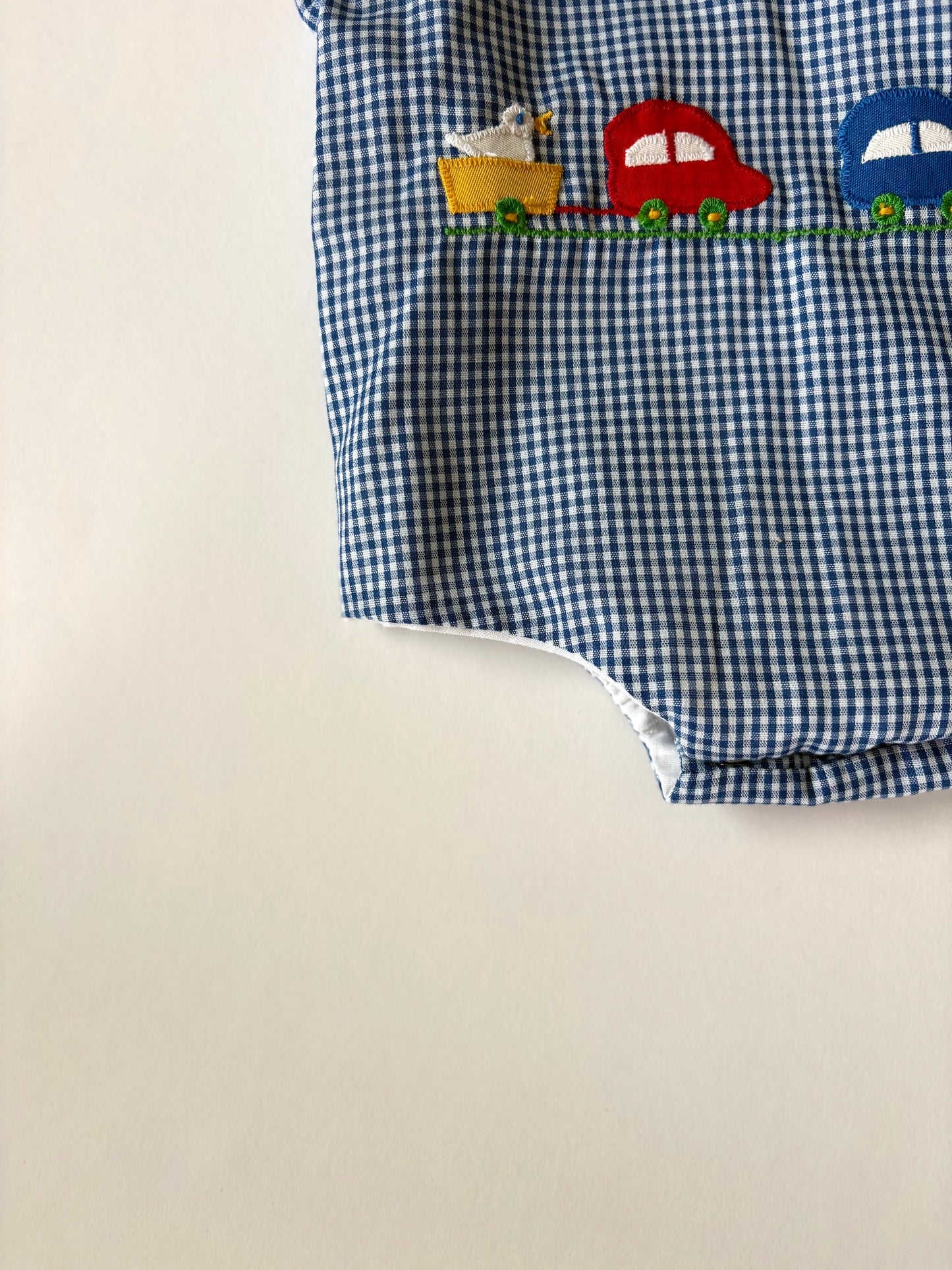 Vintage 70s Piped Gingham Sunsuit Size 3 months