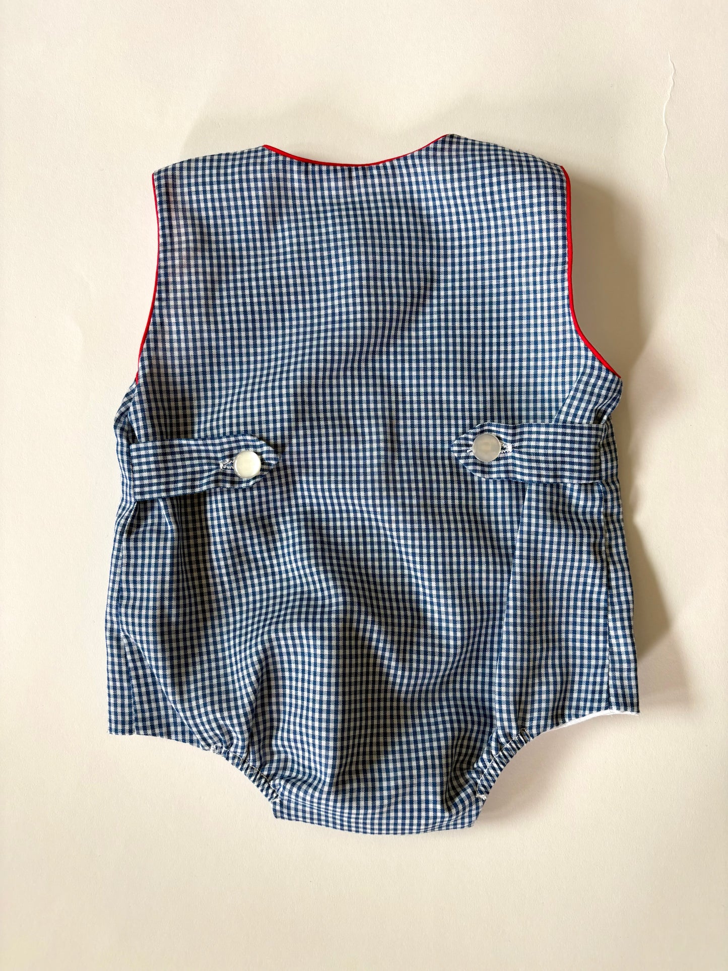 Vintage 70s Piped Gingham Sunsuit Size 3 months