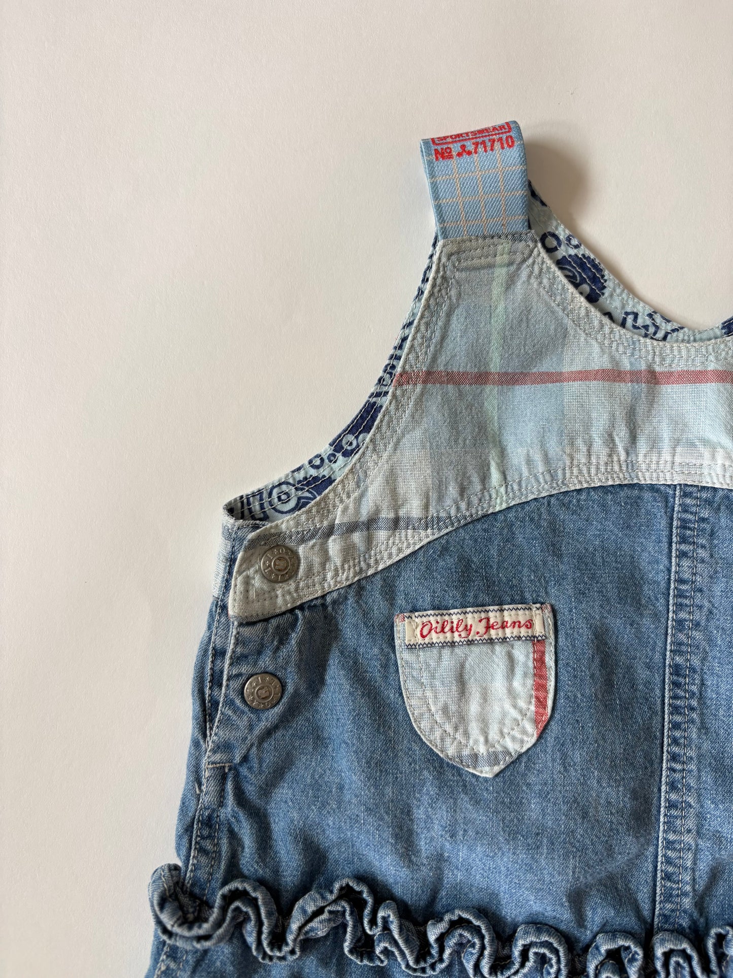 Vintage Oilily Denim Ruffle Dress Size 18 months