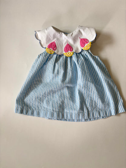 Vintage 90s Samara Seersucker Scalloped Collar Dress w/ Bloomers Size 2T