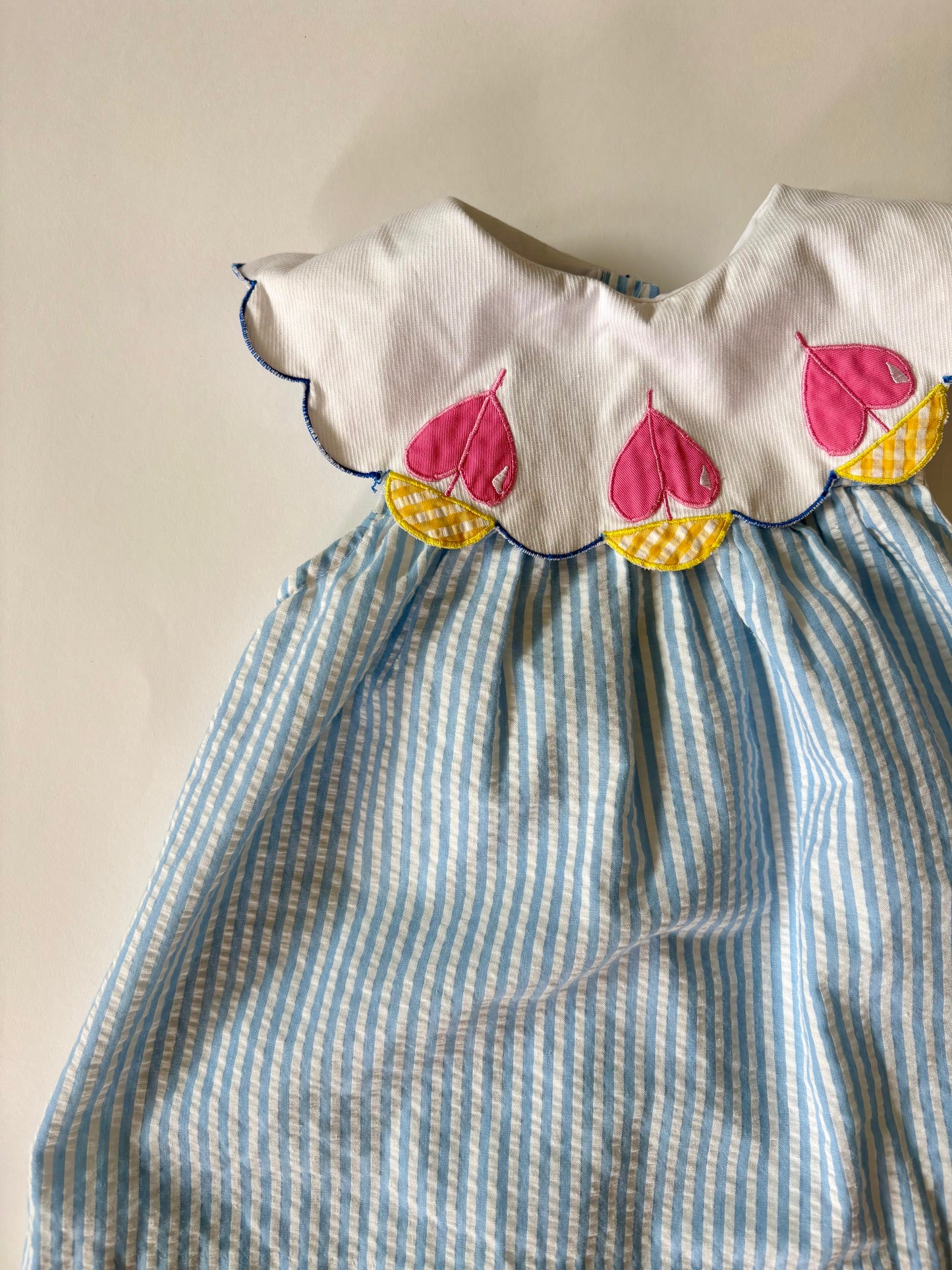 Vintage 90s Samara Seersucker Scalloped Collar Dress w/ Bloomers Size 2T