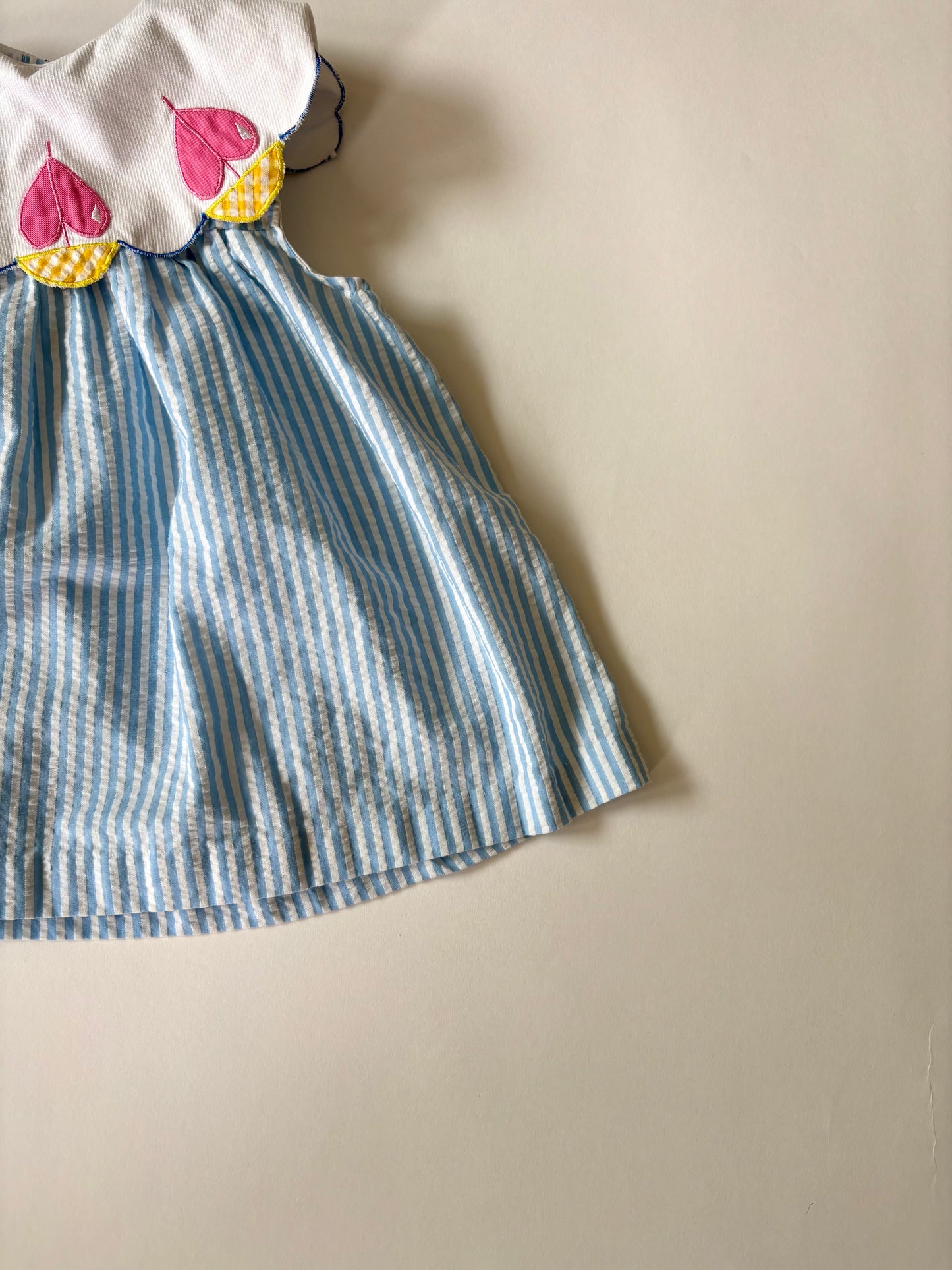 Vintage 90s Samara Seersucker Scalloped Collar Dress w/ Bloomers Size 2T