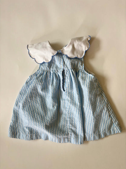 Vintage 90s Samara Seersucker Scalloped Collar Dress w/ Bloomers Size 2T