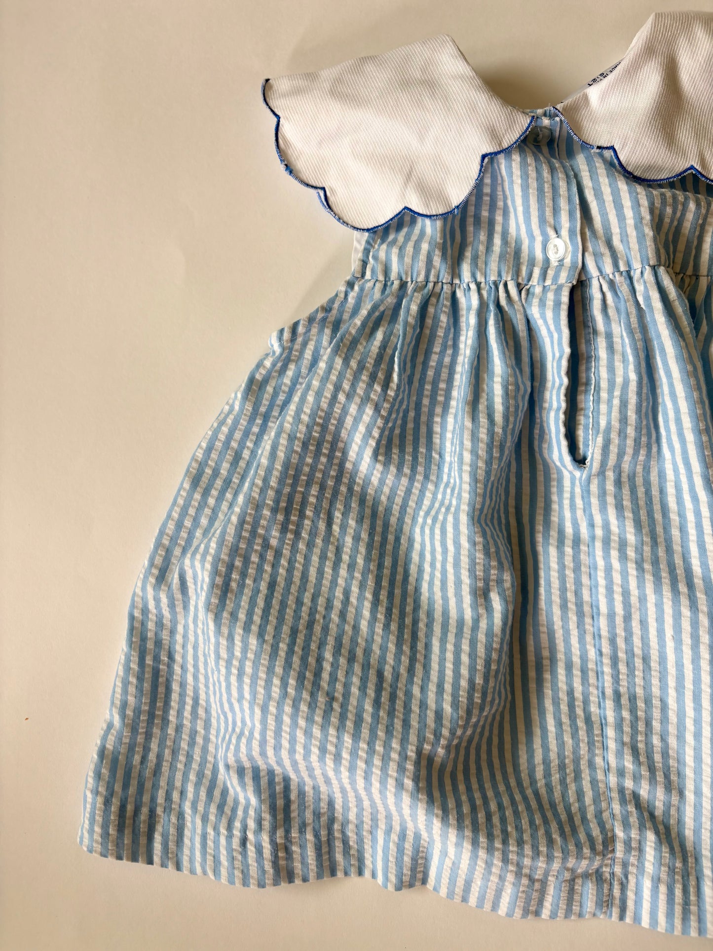 Vintage 90s Samara Seersucker Scalloped Collar Dress w/ Bloomers Size 2T