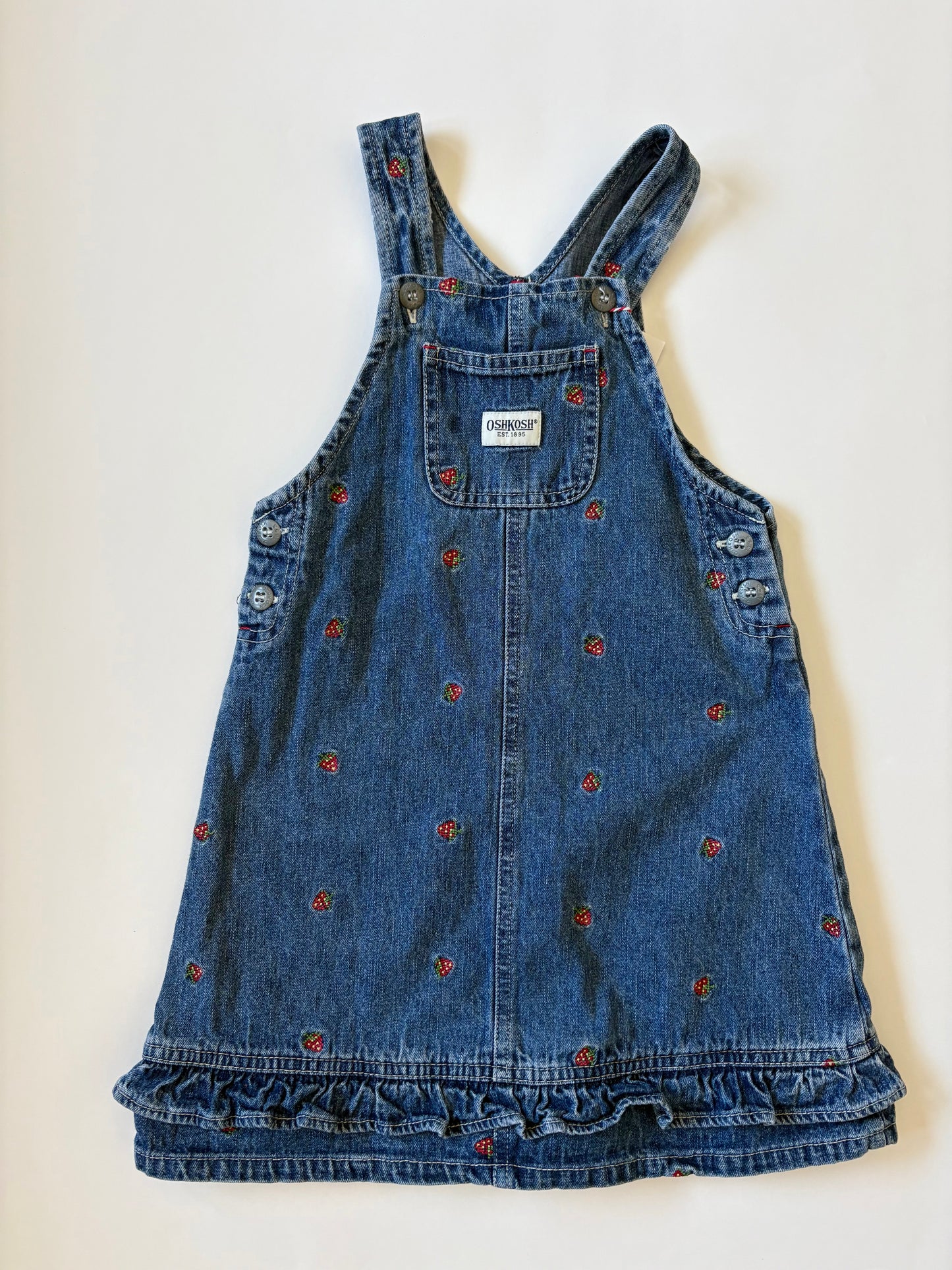 Vintage Y2K Oshkosh Embroidered Strawberry Denim Jumper Size 5