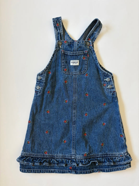 Vintage Y2K Oshkosh Embroidered Strawberry Denim Jumper Size 5