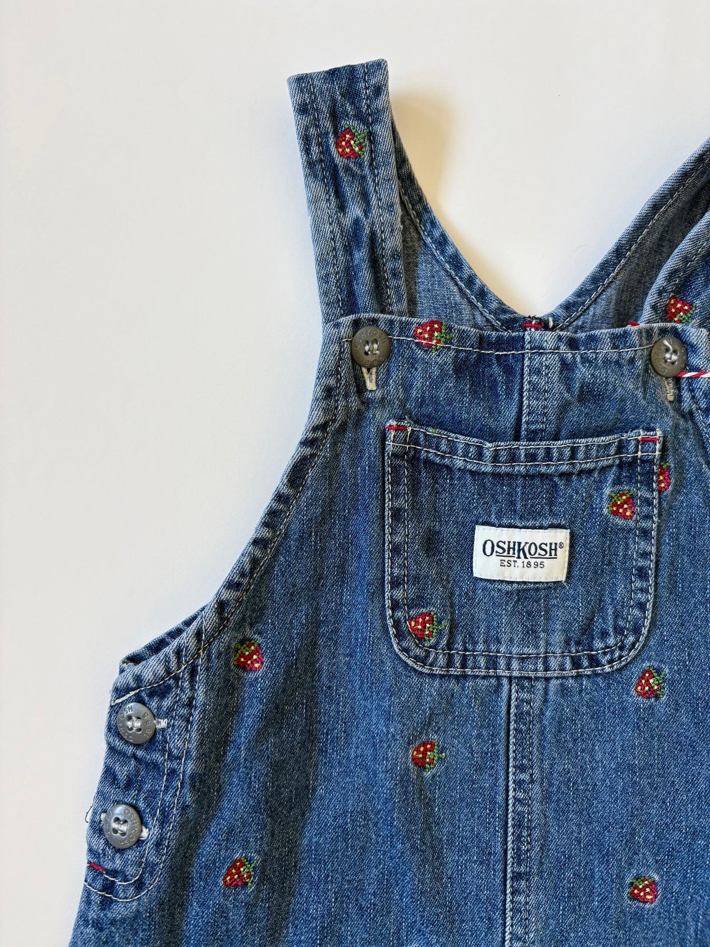 Vintage Y2K Oshkosh Embroidered Strawberry Denim Jumper Size 5