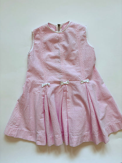 Vintage 60s Pleats and Bows Seersucker Dress Size 3T