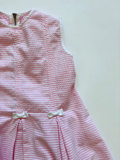 Vintage 60s Pleats and Bows Seersucker Dress Size 3T