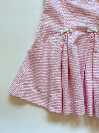 Vintage 60s Pleats and Bows Seersucker Dress Size 3T