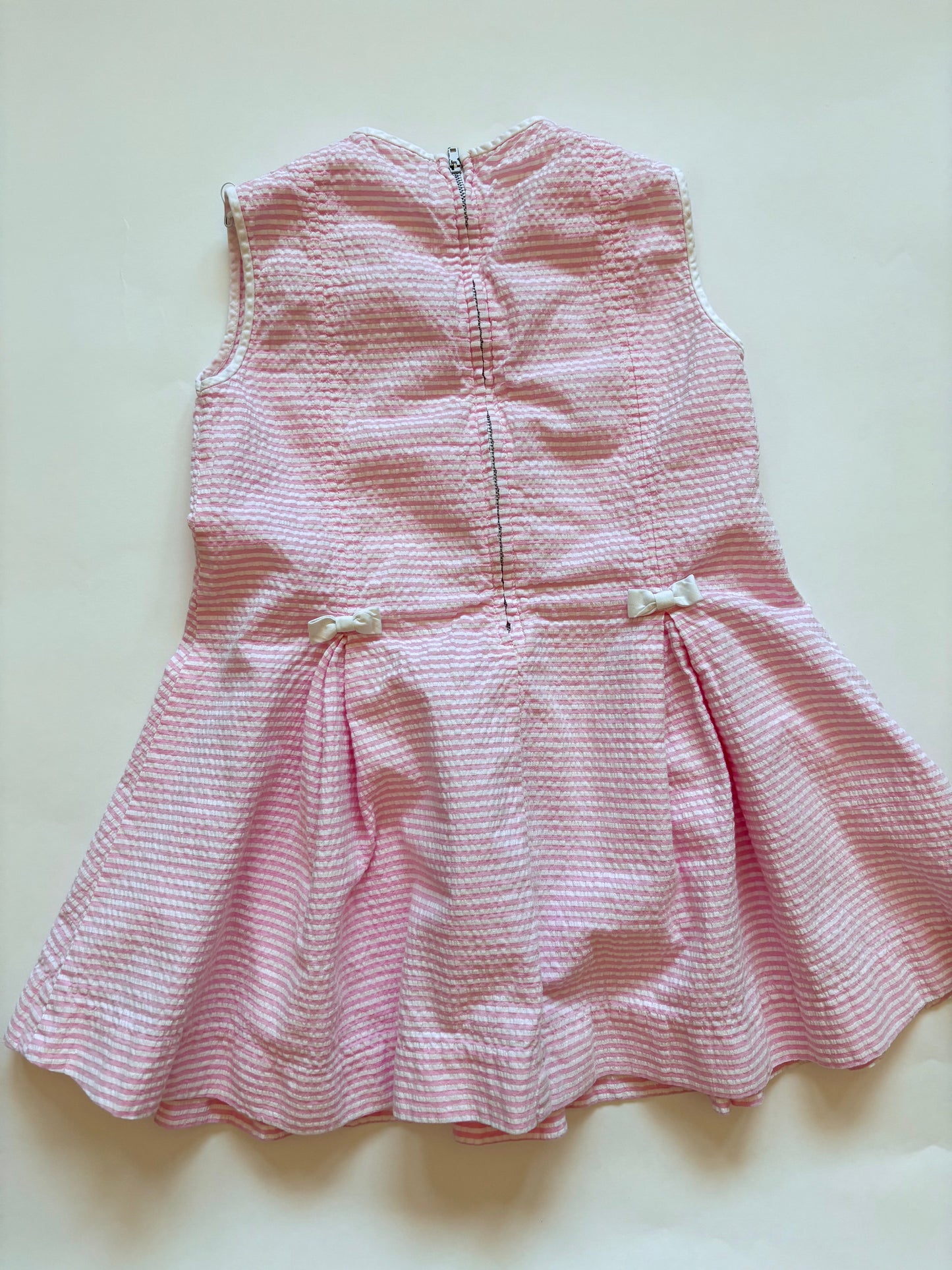 Vintage 60s Pleats and Bows Seersucker Dress Size 3T