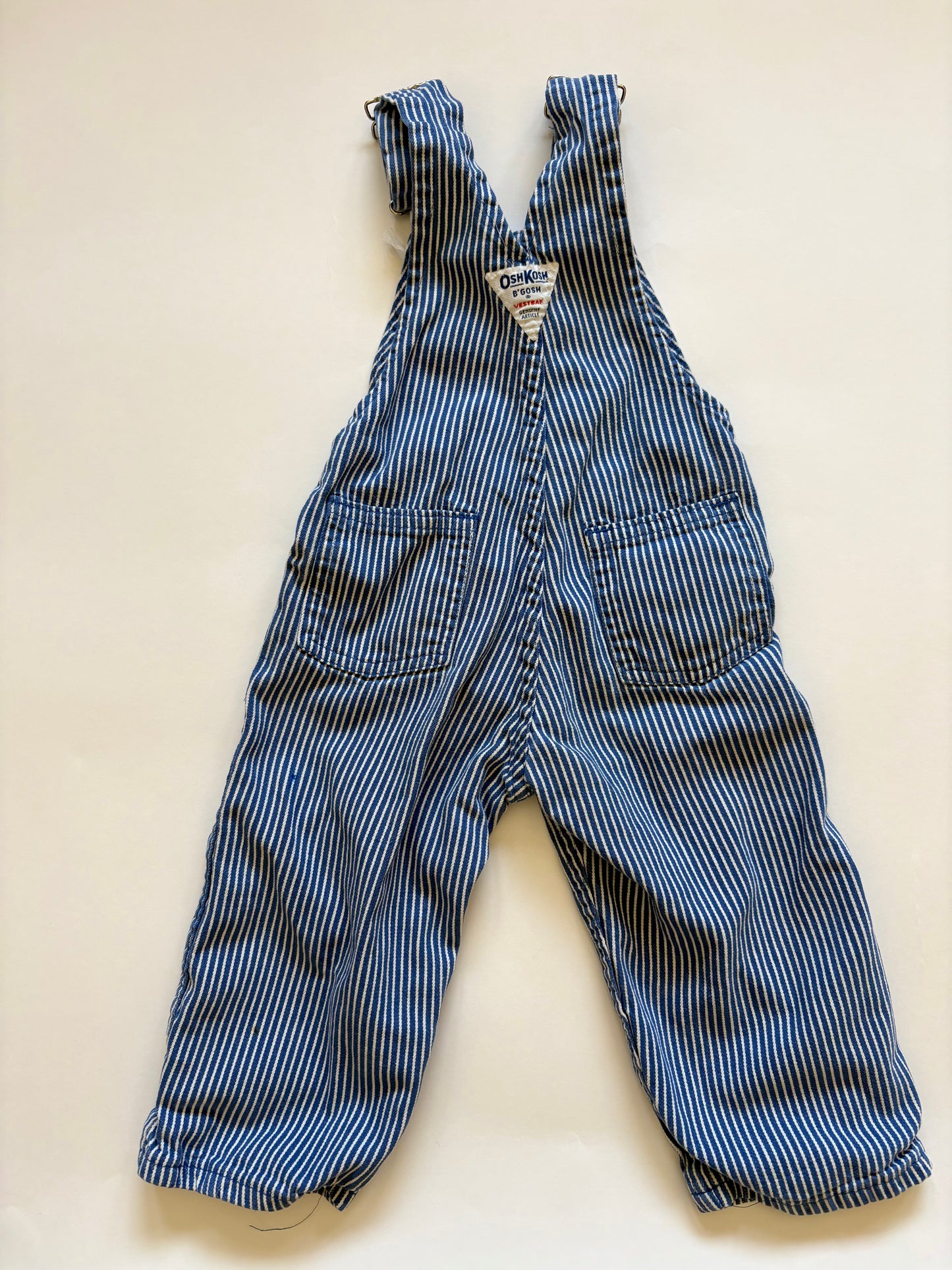 Vintage 80s Oshkosh Blue Hickory Stripe Overalls Size 2T